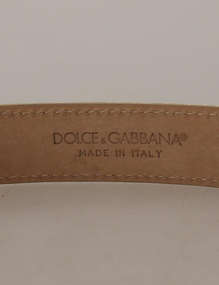 Dolce & Gabbana Yellow Gold Jaquard Leather DG Logo Metal Buckle Belt - Ellie Belle