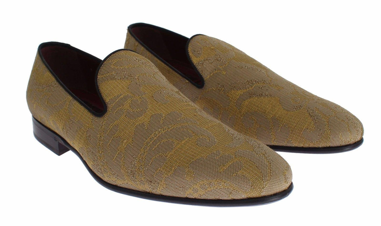 Dolce & Gabbana Yellow Gold Silk Baroque Loafers Shoes - Ellie Belle