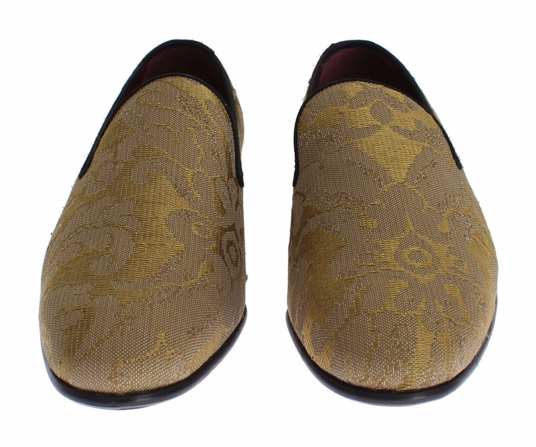 Dolce & Gabbana Yellow Gold Silk Baroque Loafers Shoes - Ellie Belle