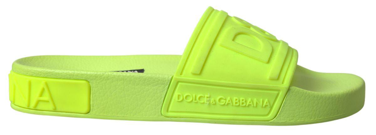 Dolce & Gabbana Yellow Green Sandals Slides Shoes - Ellie Belle