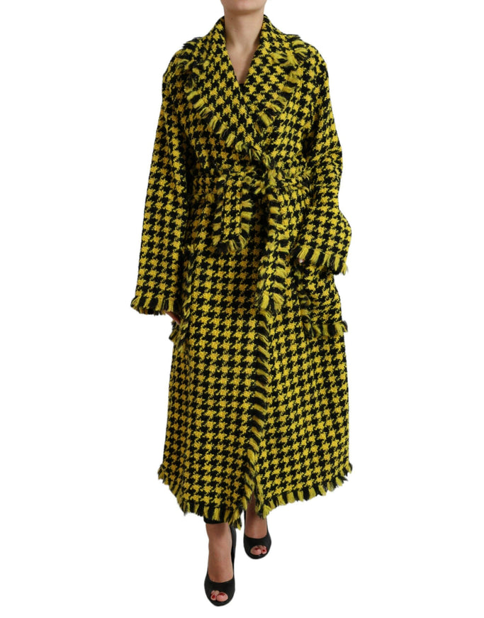 Dolce & Gabbana Yellow Houndstooth Long Sleeve Coat Jacket - Ellie Belle