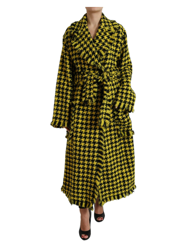 Dolce & Gabbana Yellow Houndstooth Long Sleeve Coat Jacket - Ellie Belle