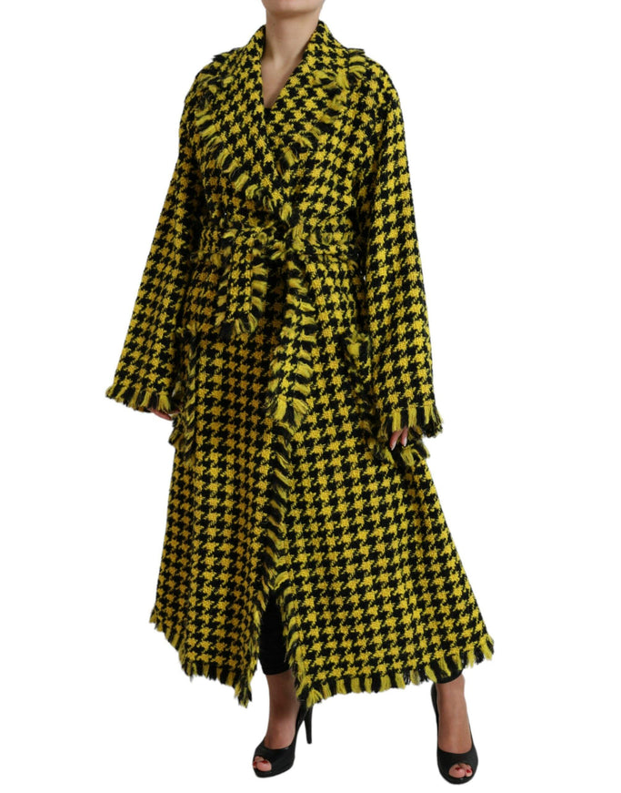 Dolce & Gabbana Yellow Houndstooth Long Sleeve Coat Jacket - Ellie Belle