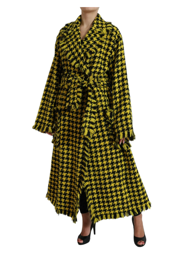 Dolce & Gabbana Yellow Houndstooth Long Sleeve Coat Jacket - Ellie Belle