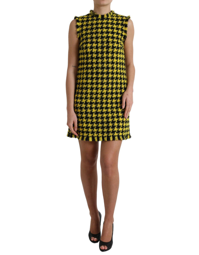 Dolce & Gabbana Yellow Houndstooth Sleeveless Aline Mini Dress - Ellie Belle