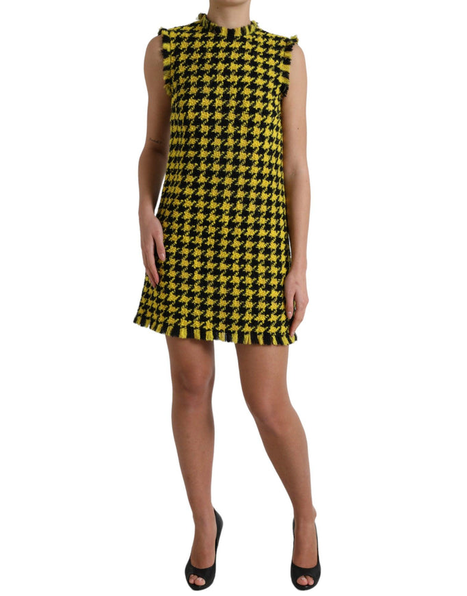 Dolce & Gabbana Yellow Houndstooth Sleeveless Aline Mini Dress - Ellie Belle