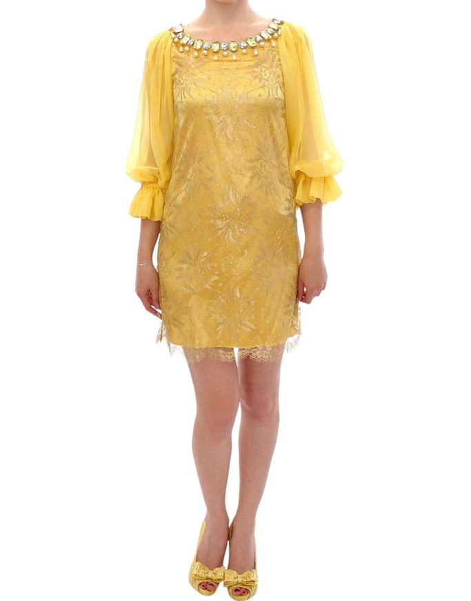 Dolce & Gabbana Yellow Lace Crystal Mini Dress