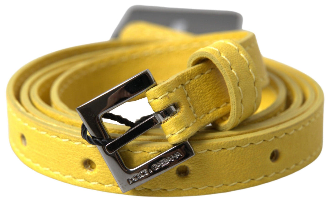 Dolce & Gabbana Yellow Lambskin Leather Metal Buckle Belt - Ellie Belle