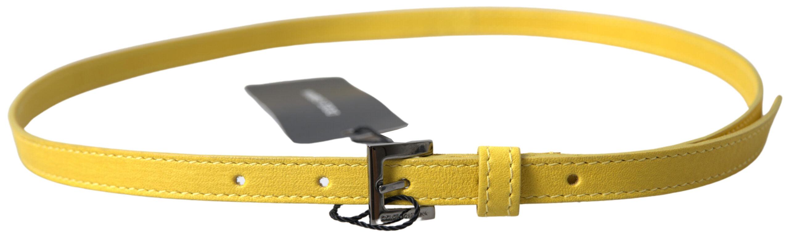 Dolce & Gabbana Yellow Lambskin Leather Metal Buckle Belt - Ellie Belle