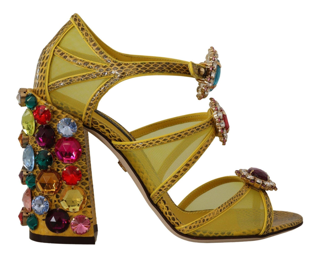 Dolce & Gabbana Yellow Leather Crystal Ayers Sandals Shoes - Ellie Belle