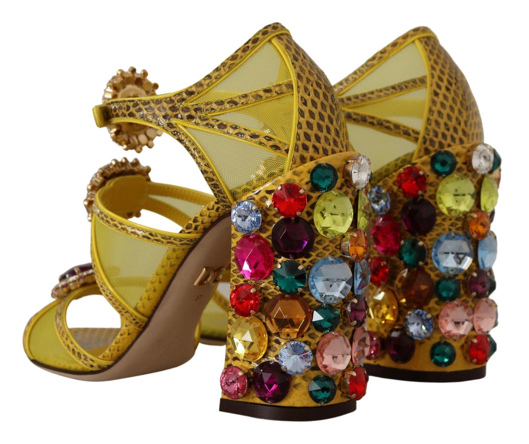 Dolce & Gabbana Yellow Leather Crystal Ayers Sandals Shoes - Ellie Belle