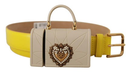 Dolce & Gabbana Yellow Leather Devotion Heart Micro Bag Headphones Belt - Ellie Belle