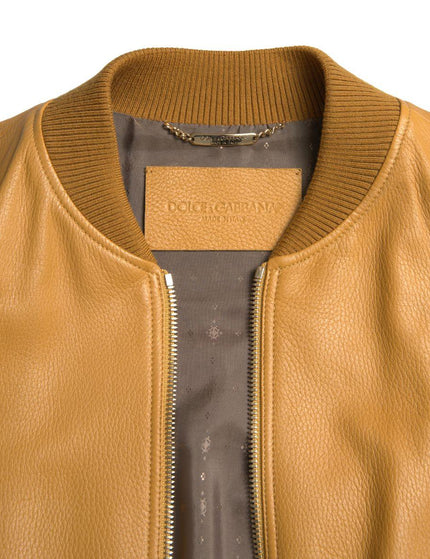 Dolce & Gabbana Yellow Leather Full Zip Bomber Men Jacket - Ellie Belle