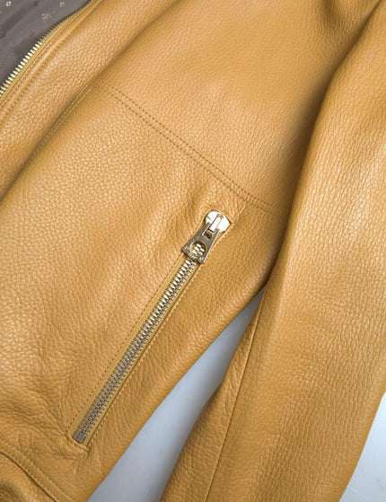 Dolce & Gabbana Yellow Leather Full Zip Bomber Men Jacket - Ellie Belle