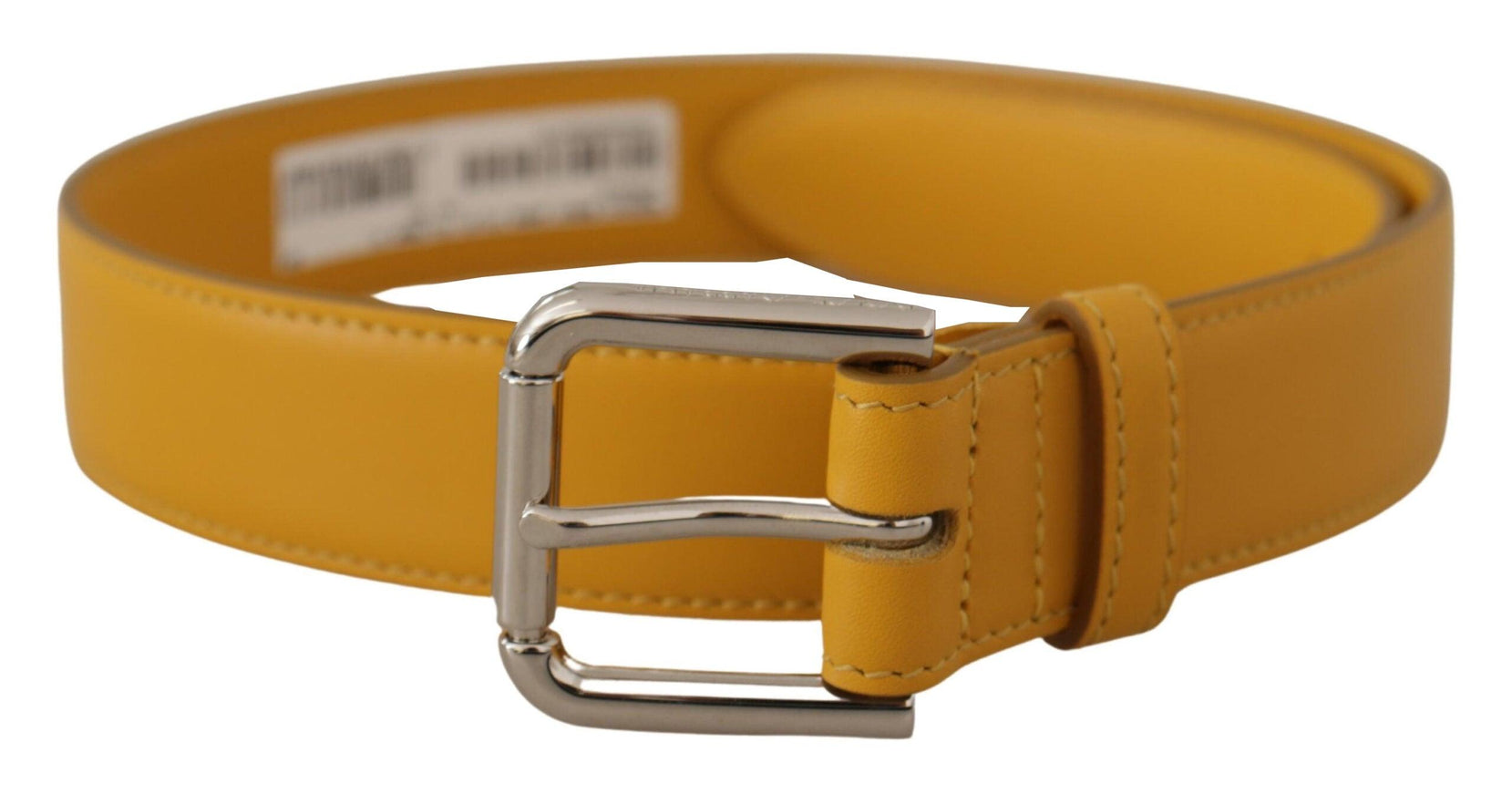 Dolce & Gabbana Yellow Leather Silver Tone Logo Metal Buckle Belt - Ellie Belle