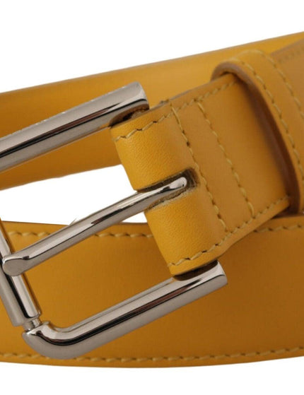 Dolce & Gabbana Yellow Leather Silver Tone Logo Metal Buckle Belt - Ellie Belle