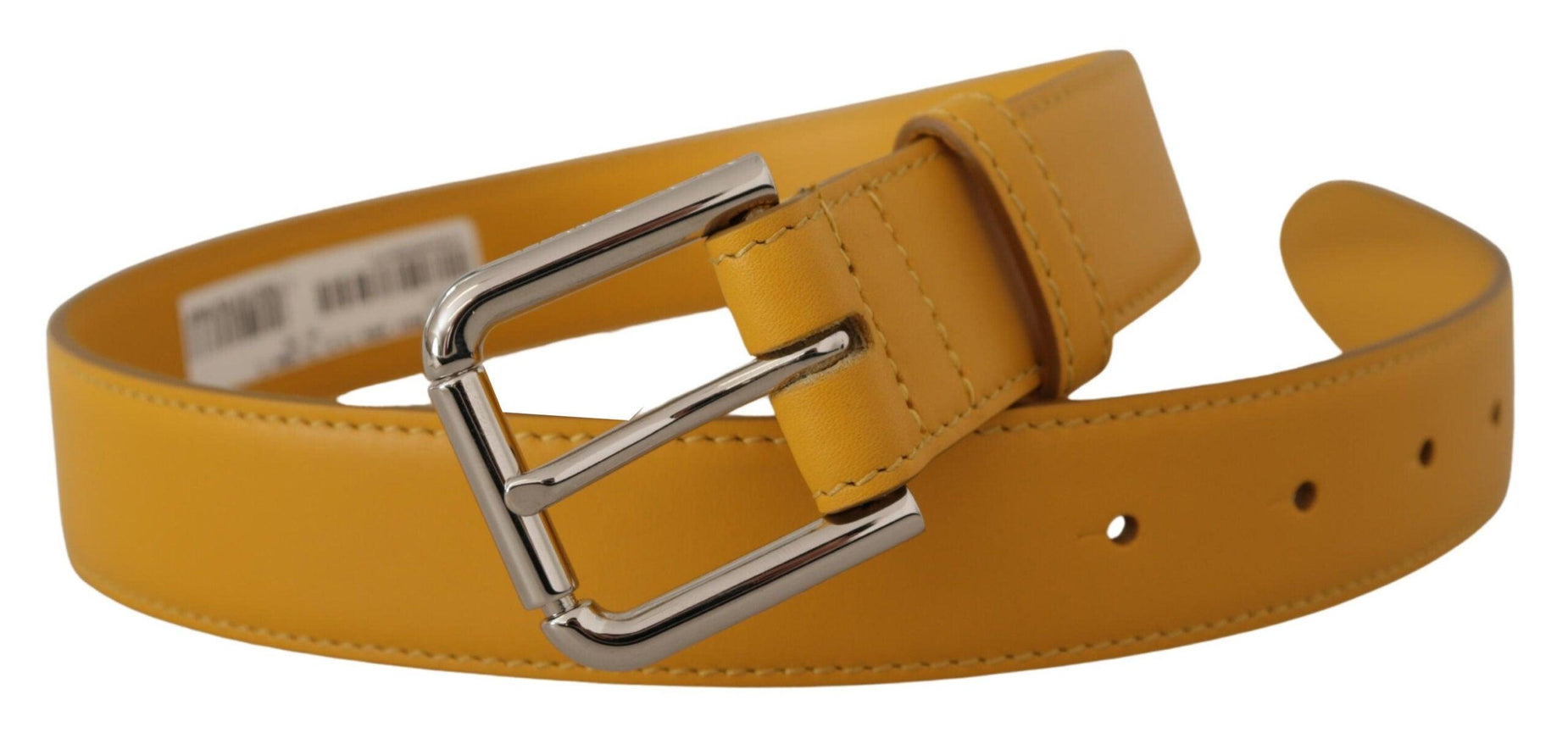 Dolce & Gabbana Yellow Leather Silver Tone Logo Metal Buckle Belt - Ellie Belle