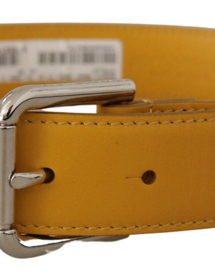 Dolce & Gabbana Yellow Leather Silver Tone Logo Metal Buckle Belt - Ellie Belle