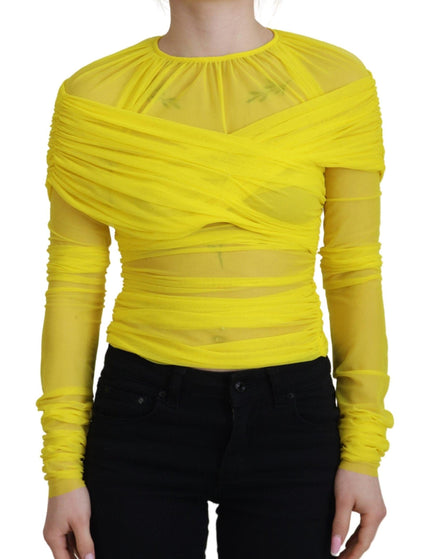 Dolce & Gabbana Yellow Mesh Long Sleeves Nylon Blouse Top - Ellie Belle