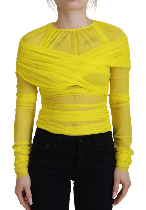 Dolce & Gabbana Yellow Mesh Long Sleeves Nylon Blouse Top - Ellie Belle