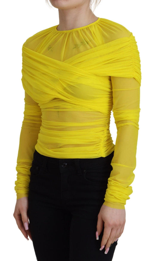 Dolce & Gabbana Yellow Mesh Long Sleeves Nylon Blouse Top - Ellie Belle