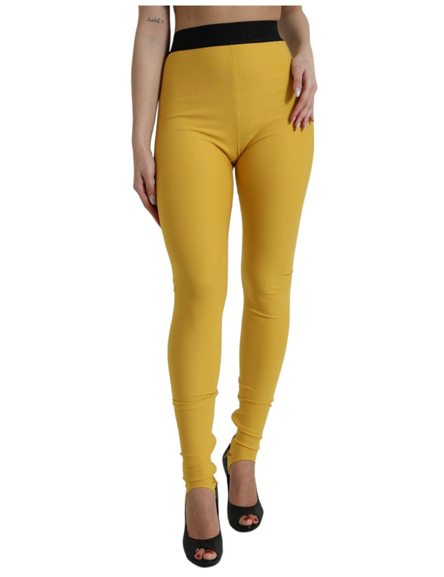 Dolce & Gabbana Yellow Nylon Stretch Leggings Pants - Ellie Belle
