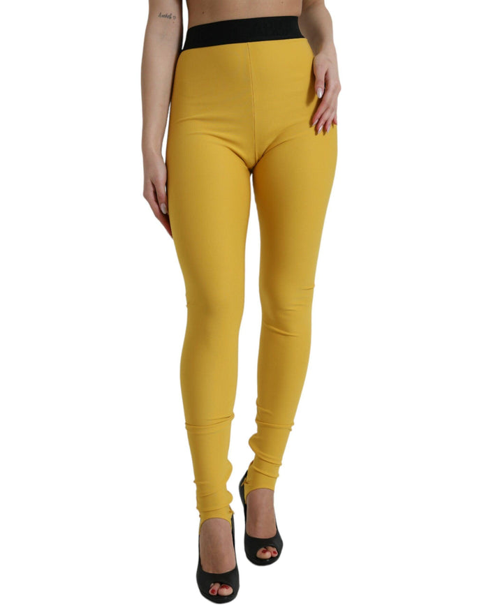 Dolce & Gabbana Yellow Nylon Stretch Leggings Pants - Ellie Belle