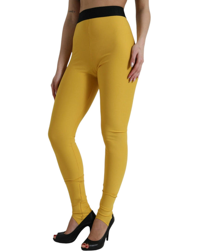 Dolce & Gabbana Yellow Nylon Stretch Leggings Pants - Ellie Belle