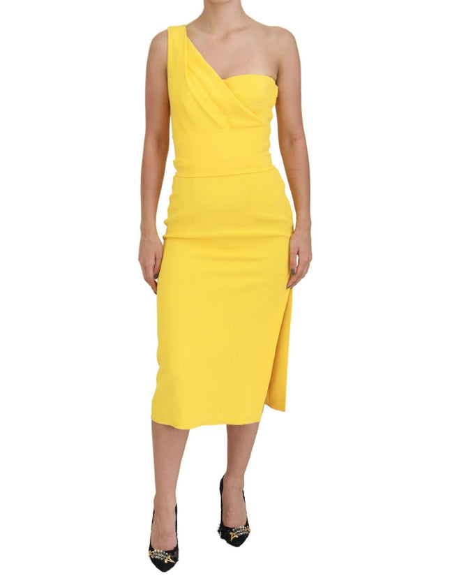 Dolce & Gabbana Yellow One Shoulder Side Slit Midi Dress - Ellie Belle