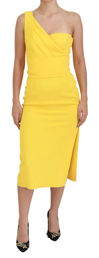 Dolce & Gabbana Yellow One Shoulder Side Slit Midi Dress - Ellie Belle