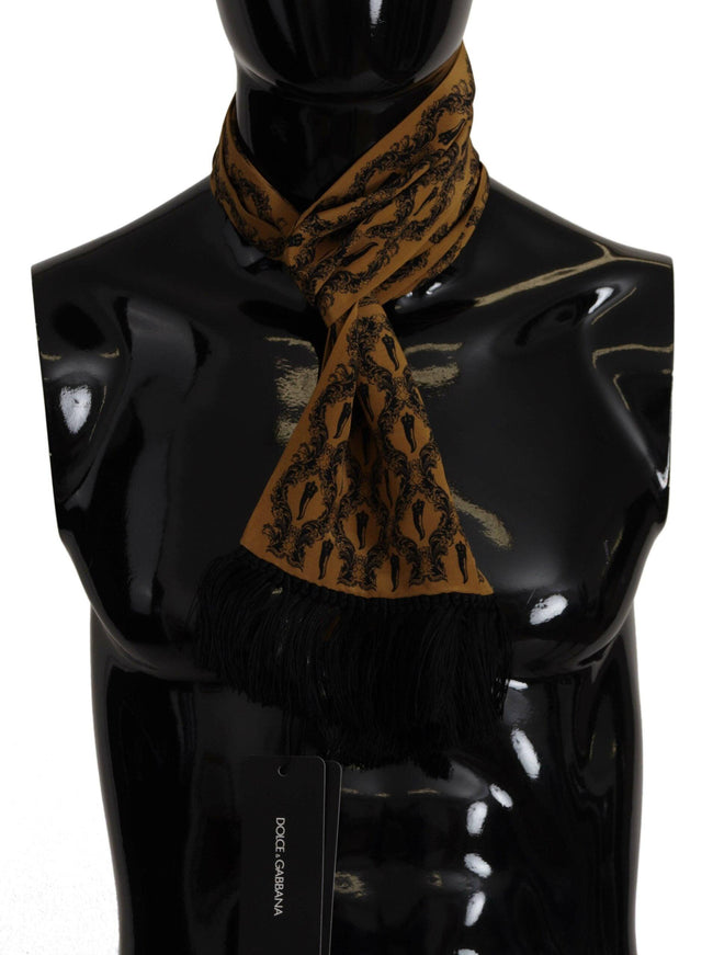 Dolce & Gabbana Yellow Patterned Silk Neck Wrap Fringe Scarf - Ellie Belle