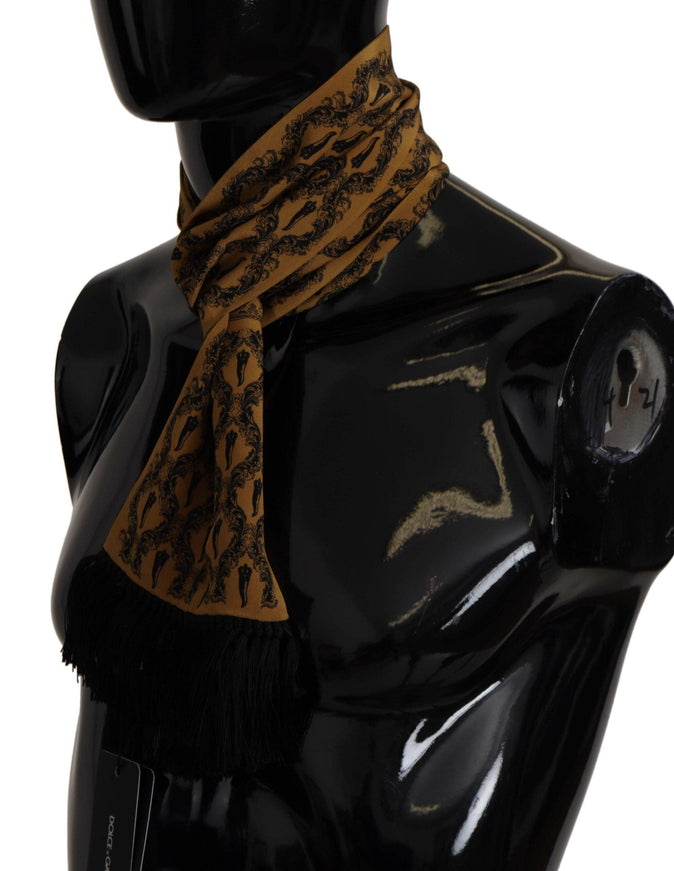 Dolce & Gabbana Yellow Patterned Silk Neck Wrap Fringe Scarf - Ellie Belle