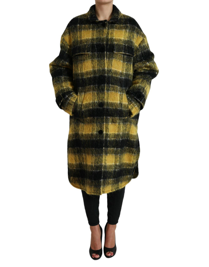 Dolce & Gabbana Yellow Plaid Long Sleeve Casual Coat Jacket - Ellie Belle