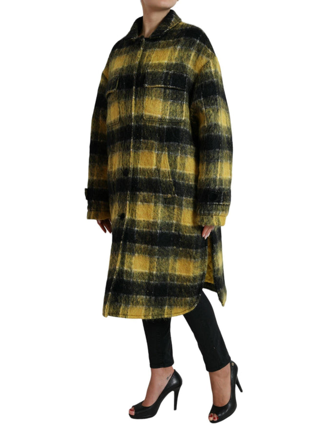 Dolce & Gabbana Yellow Plaid Long Sleeve Casual Coat Jacket - Ellie Belle