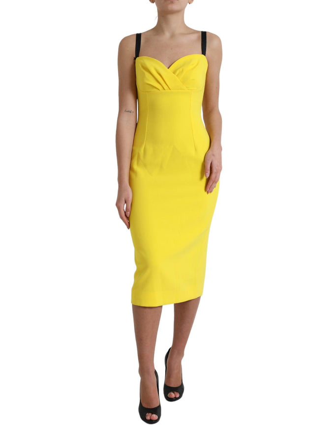 Dolce & Gabbana Yellow Polyester Sleeveless Bodycon Midi Dress - Ellie Belle