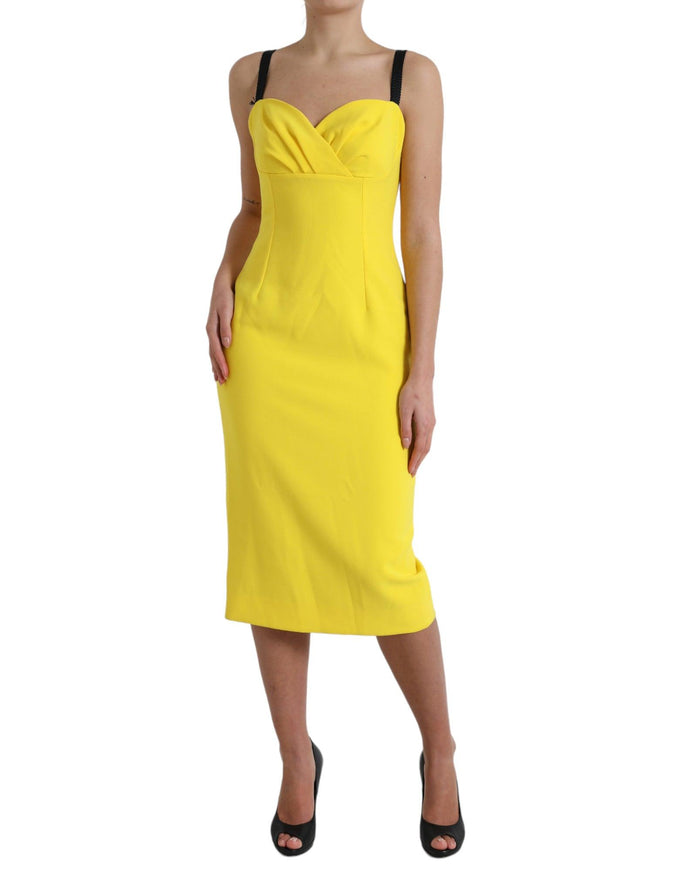 Dolce & Gabbana Yellow Polyester Sleeveless Bodycon Midi Dress - Ellie Belle