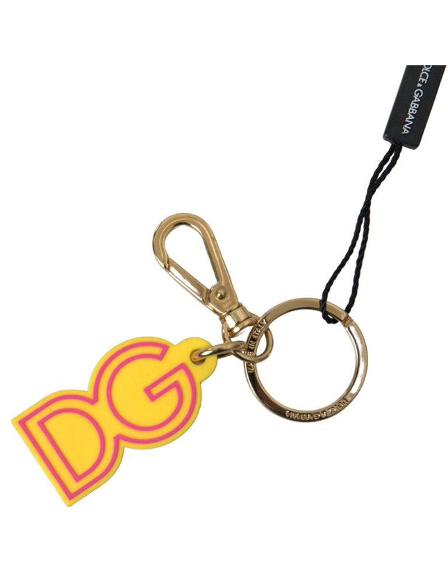 Dolce & Gabbana Yellow Rubber DG Logo Gold Brass Metal Keyring Keychain - Ellie Belle
