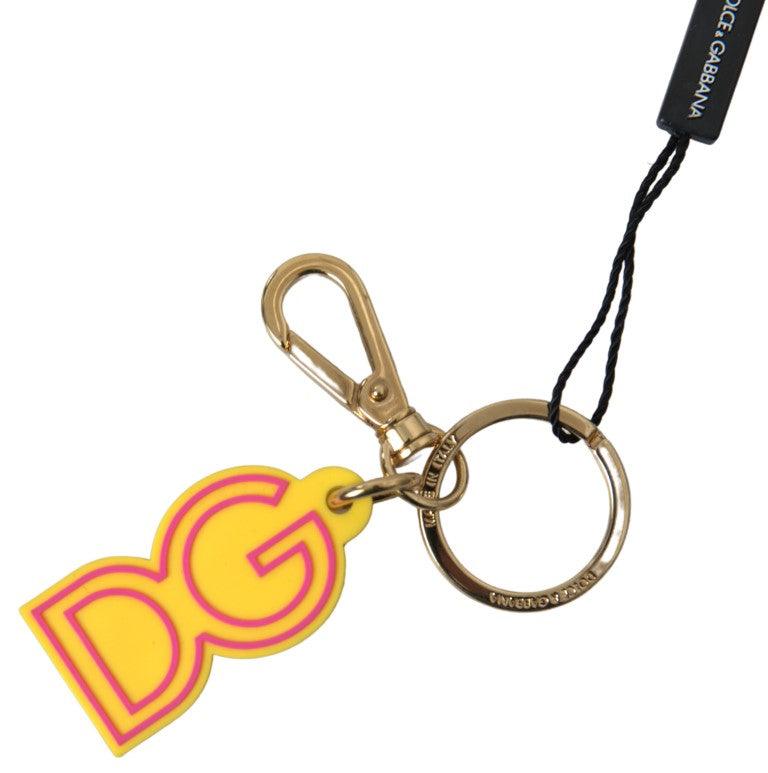 Dolce & Gabbana Yellow Rubber DG Logo Gold Brass Metal Keyring Keychain - Ellie Belle