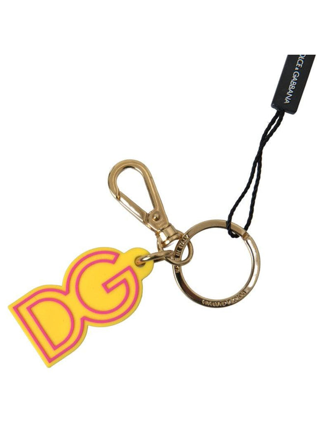 Dolce & Gabbana Yellow Rubber DG Logo Gold Brass Metal Keyring Keychain - Ellie Belle