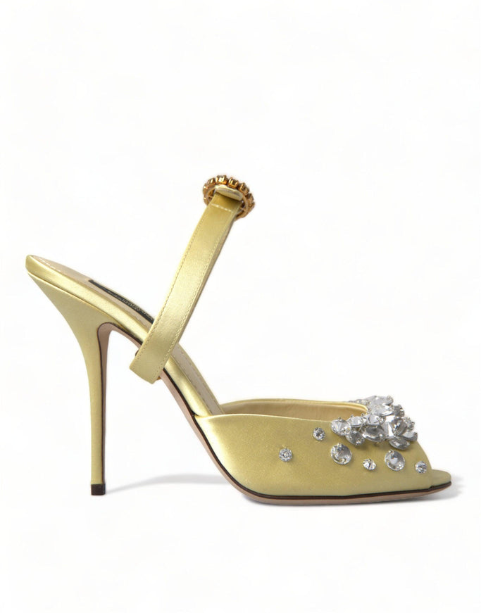 Dolce & Gabbana Yellow Satin Crystal Mary Janes Sandals - Ellie Belle