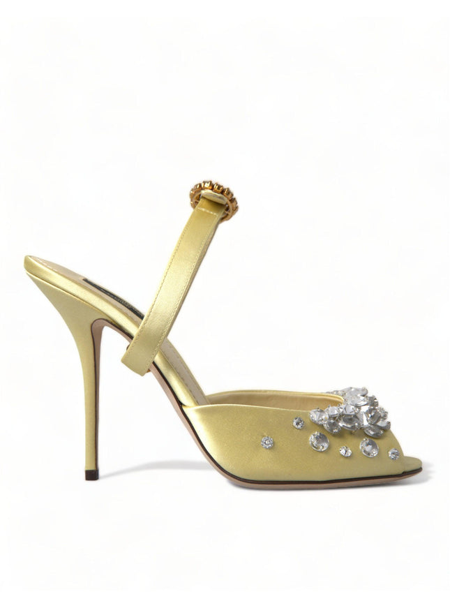 Dolce & Gabbana Yellow Satin Crystal Mary Janes Sandals - Ellie Belle