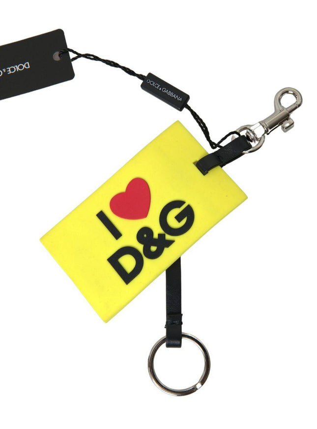 Dolce & Gabbana Yellow Silicone DG Logo Gold Brass Keyring Keychain - Ellie Belle