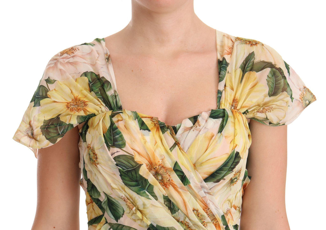 Dolce & Gabbana Yellow Silk Floral Print Pleated Max Dress - Ellie Belle