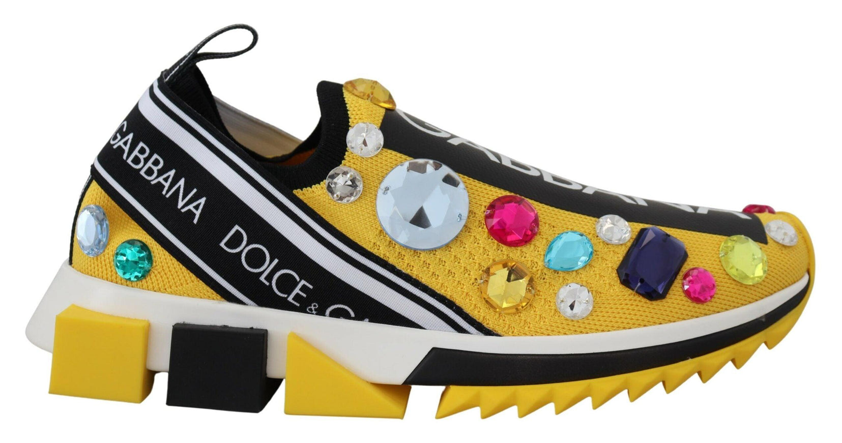 Dolce & Gabbana Yellow Sorrento Crystals Sneakers Shoes - Ellie Belle