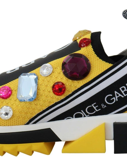 Dolce & Gabbana Yellow Sorrento Crystals Sneakers Shoes - Ellie Belle