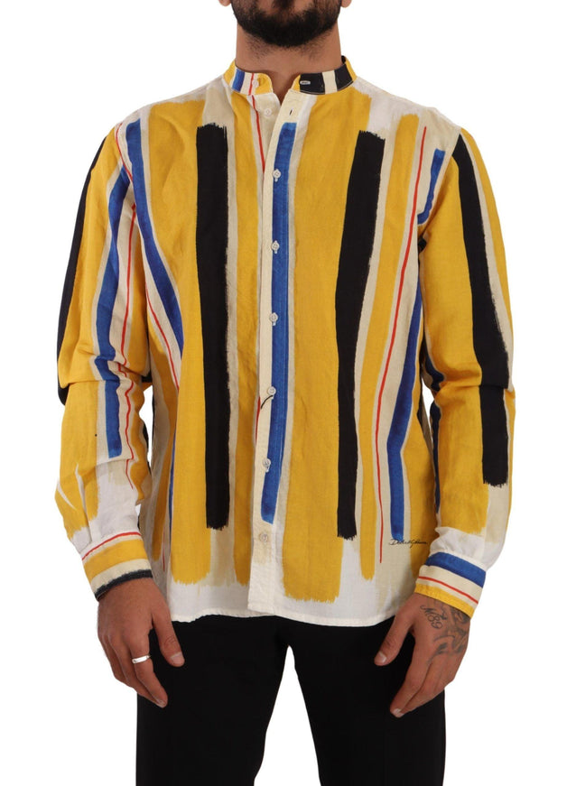 Dolce & Gabbana Yellow Striped Henley Linen Cotton Shirt - Ellie Belle