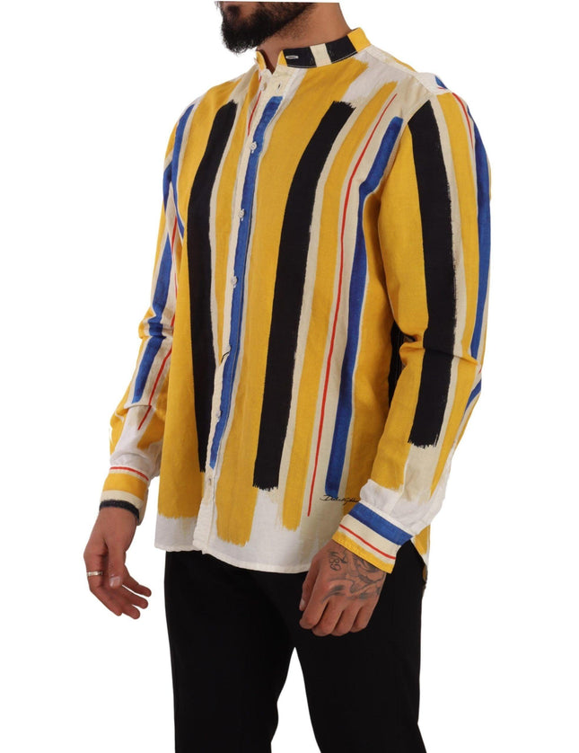 Dolce & Gabbana Yellow Striped Henley Linen Cotton Shirt - Ellie Belle