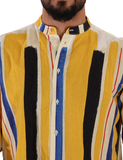 Dolce & Gabbana Yellow Striped Henley Linen Cotton Shirt - Ellie Belle