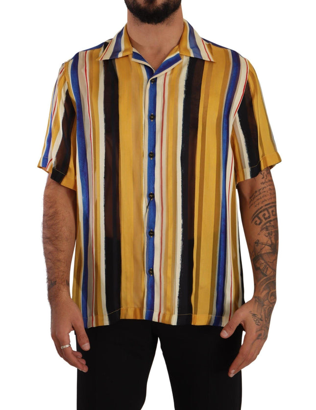Dolce & Gabbana Yellow Striped Short Sleeve Silk Shirt - Ellie Belle