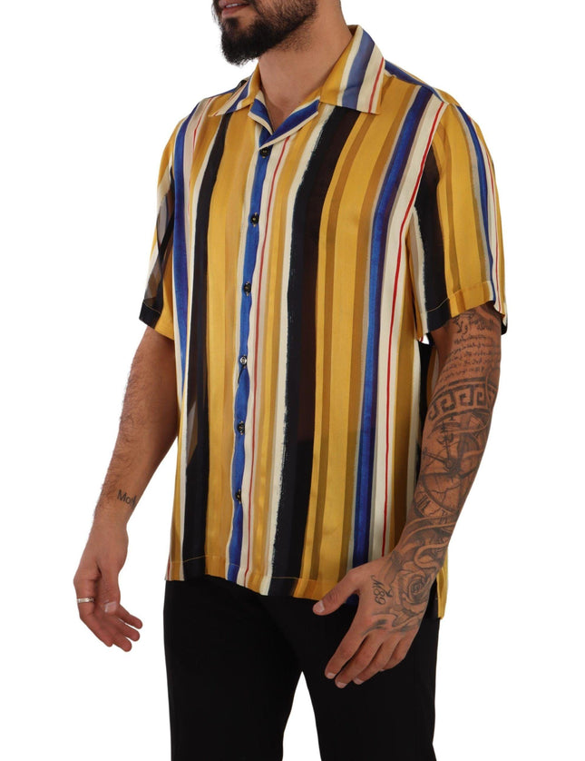 Dolce & Gabbana Yellow Striped Short Sleeve Silk Shirt - Ellie Belle